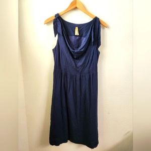 Maeve Anthropologie Dress Navy‎ Drape Neck Sleeveless Shift Knee Length Size 4